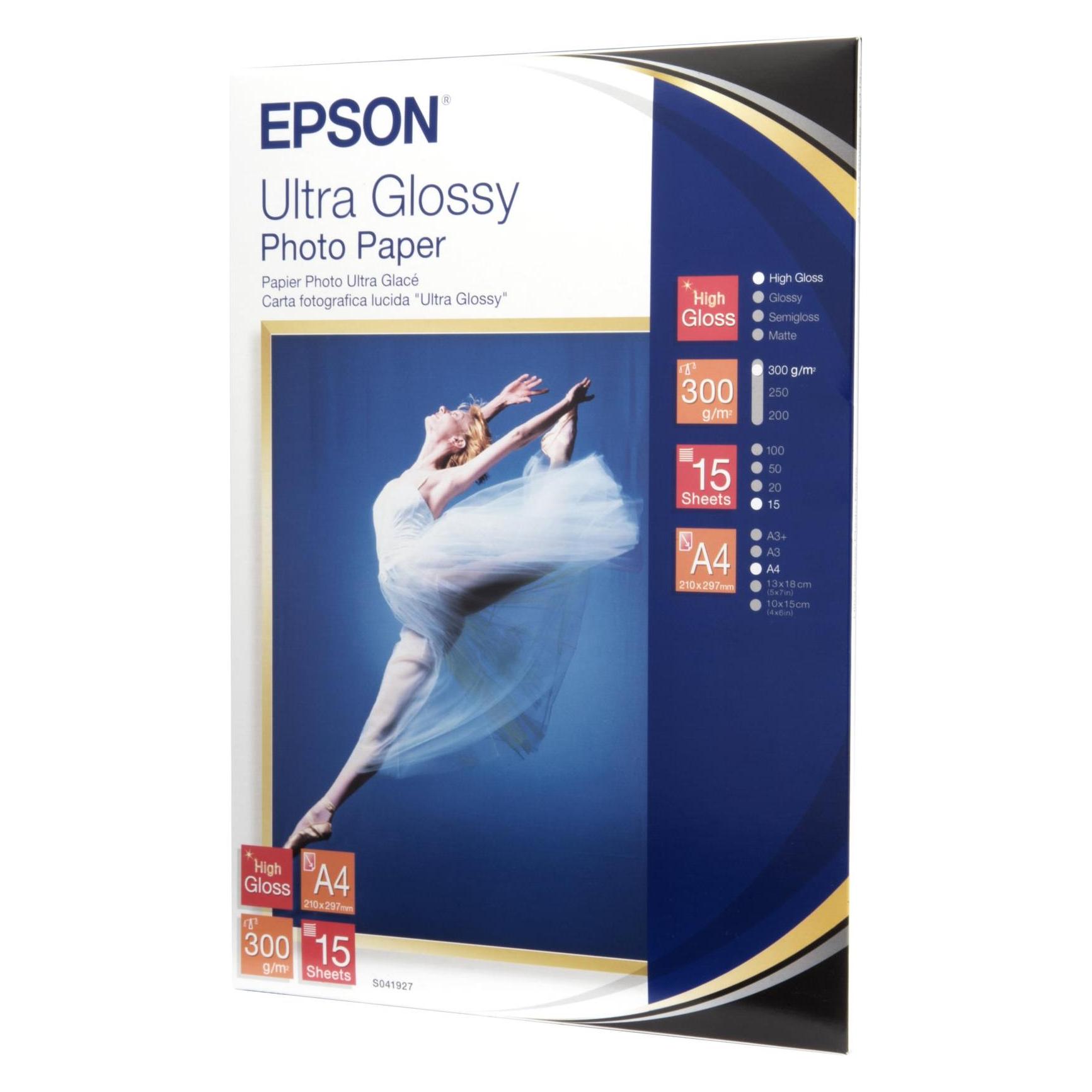 Epson Ultra Foto Glanzpapier, 15 Blatt (300 g/m², A4, 15 Stk.) (C13S041927)