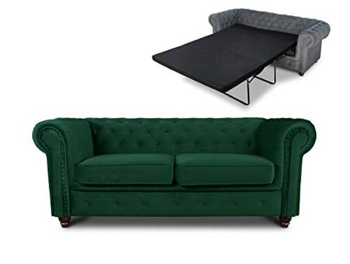 Sofnet - Schlafsofa Chesterfield Asti Bis 2-Sitzer (Dunkelgrün, Velvet 78) Bettsofa, Sofa mit Schlaffunktion, 2-Sitzer, Couch, Bettfunktion, Veloursstoff, Holzfüße, Chesterfield Stil