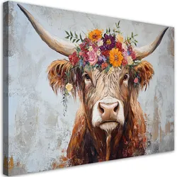 WANDBILD vintage schottische kuhblumen