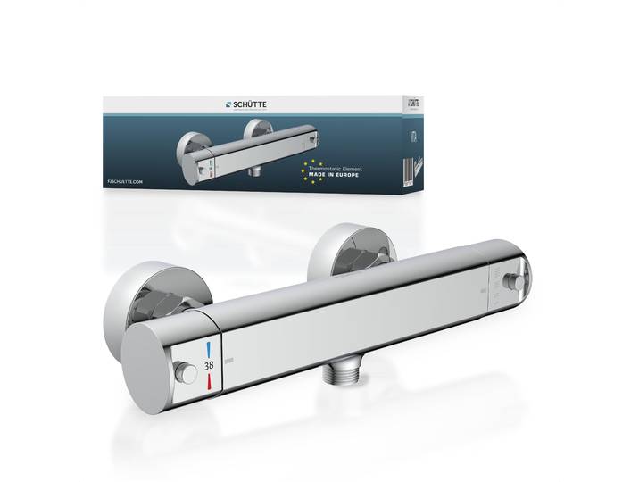 Brausethermostat SCHÜTTE VITA , grau (chromfarben), B:27cm H:4cm T:7,8cm, Zink, Armaturen, Brausethermostat, wassersparende Eco-Stopp-Funkt., Sicherheitssperre, innovative Kühlung