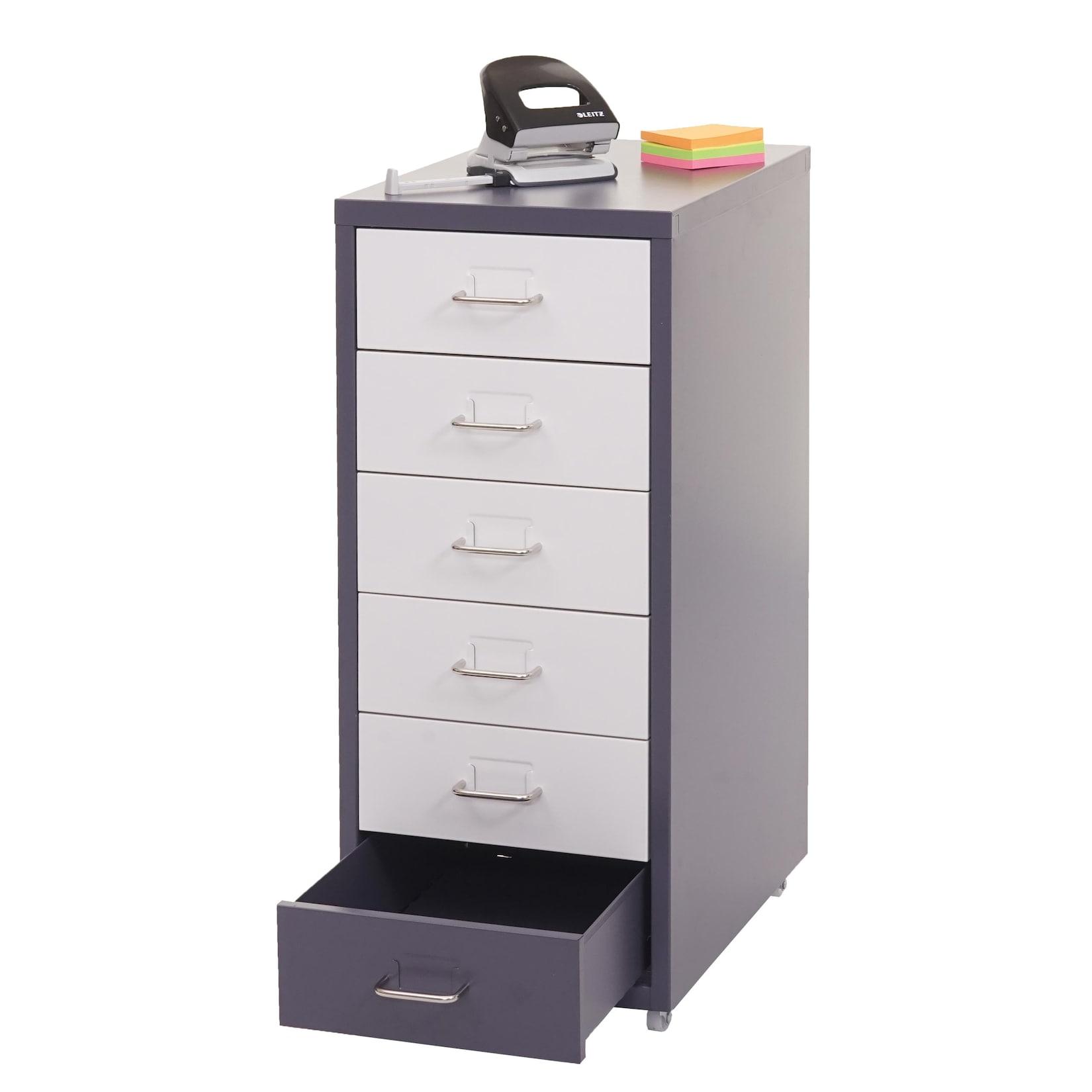 Rollcontainer Preston T851, Schubladenschrank Stahlschrank, 69x28x41cm 6 Schubladen ~ dunkelgrau weiß-dunkelgrau