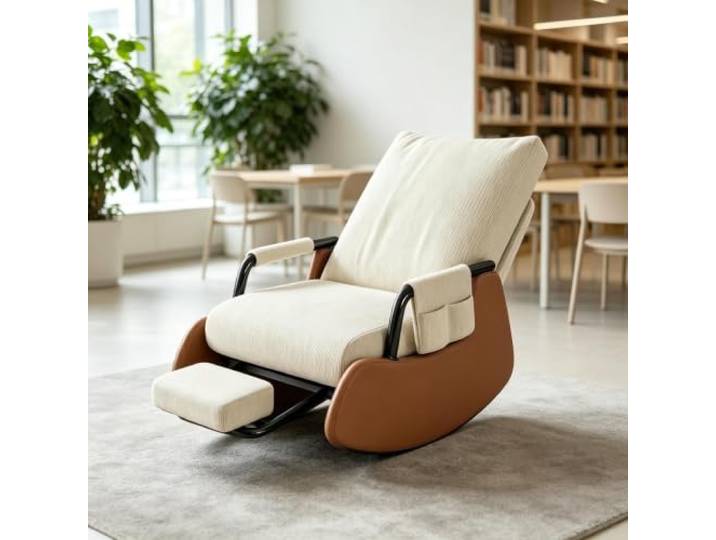 kumamart Gemütlicher Schaukelsessel mit Gepolsterten Armlehnen Bequemer Schaukelsessel mit 60cm breiter Sitzfläche und platzsparender Beinauflage fürs Wohnzimmer.