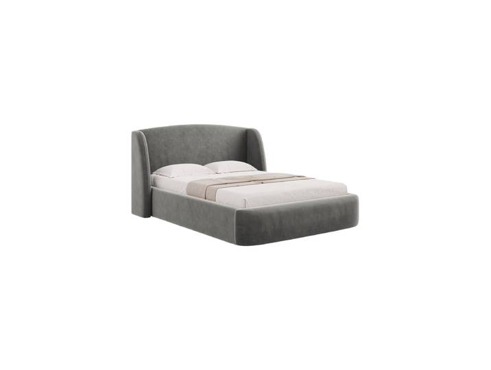Design Polsterbett „Aude“ mit Ablagefach, Samt Hellgrau CXL by Christian Lacroix