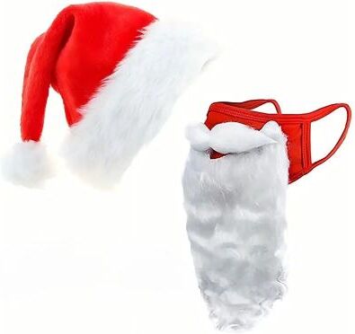 Inspire Select Santa Claus Beard Mask Costume Prop Red & White Christmas Holiday Prank Mask mask & Hat