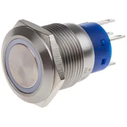 RS PRO 19mm,stainless,SPST,mom,Whte,24V, Schalter + Taster, Silber