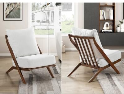 Brown Stylish Accent Chair 1Pc Beige Chenille Upholstery Foam Cushion Solid Rubberwood Frame