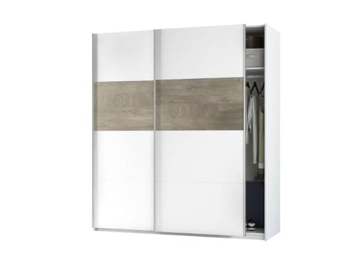 Habitdesign, Kleiderschrank– Schwebetürenschrank mit 2 Schiebetüren für Schlafzimmer, viel Stauraum in Arkit weiß und Alaska-Eiche, Maße: 180 x 200 x 60 cm (B x H x T), Modell Aikos