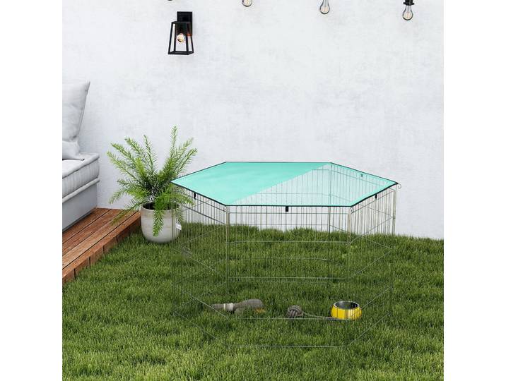 PawHut Parc Chien 6 Panneaux Pliable 76H cm avec Toit Argent Vert