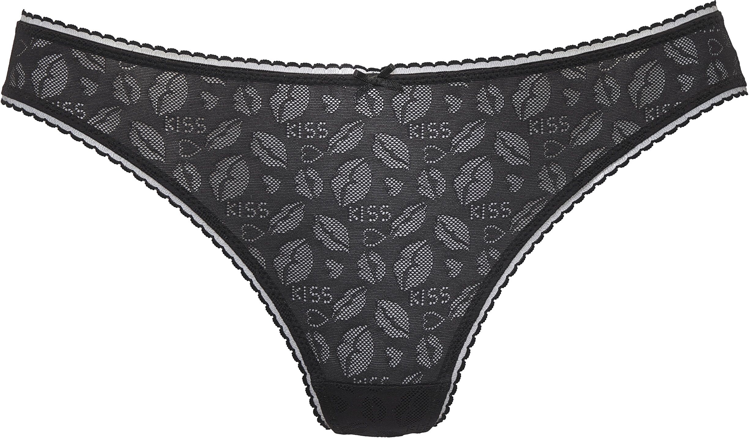 String LASCANA, Damen, Gr. 48/50, Spitze, blau (schwarz), Spitze, Obermaterial: 77% Polyamid, 23% Elasthan, Unterhosen String, aus Spitze in Kussmund-Optik schwarz 48/50, Spitze