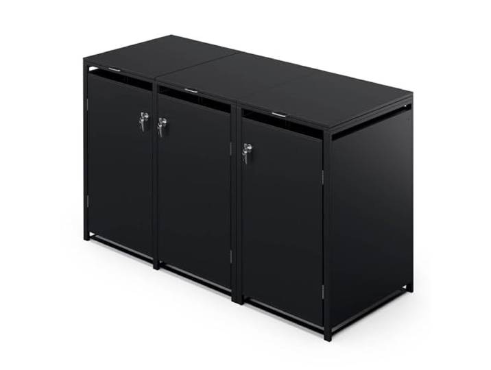 blumfeldt Cache Poubelle extérieur – Acier galvanisé résistant\, pour 3 bacs 60 L/120 L/240 L\, Fermeture à clé\, Design Moderne\, abri pour Poubelle Noir