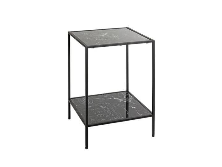 möbelando Beistelltisch >59548< aus schwarzem Stahlrohr und Zwei Ablagen aus Kunstmarmor - Elegantes Design - Kompakt & vielseitig einsetzbar, Maße 40x60x40 cm (B/H/T)