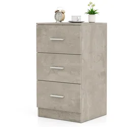 COSTWAY Nachttisch mit 3 Schubladen, Hochglanz, 37x34x66,5 cm, Zementgrau