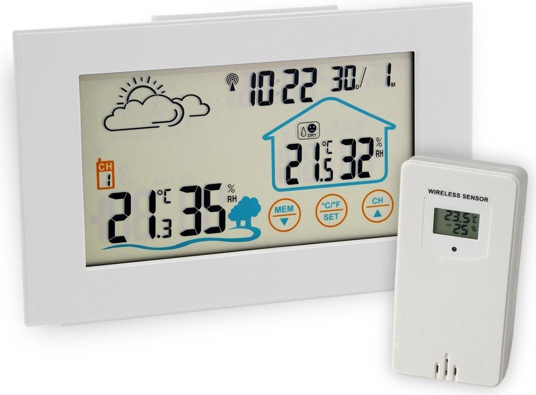 Fackelmann digitaal draadloos weerstation met barometer en touchscreen, wit