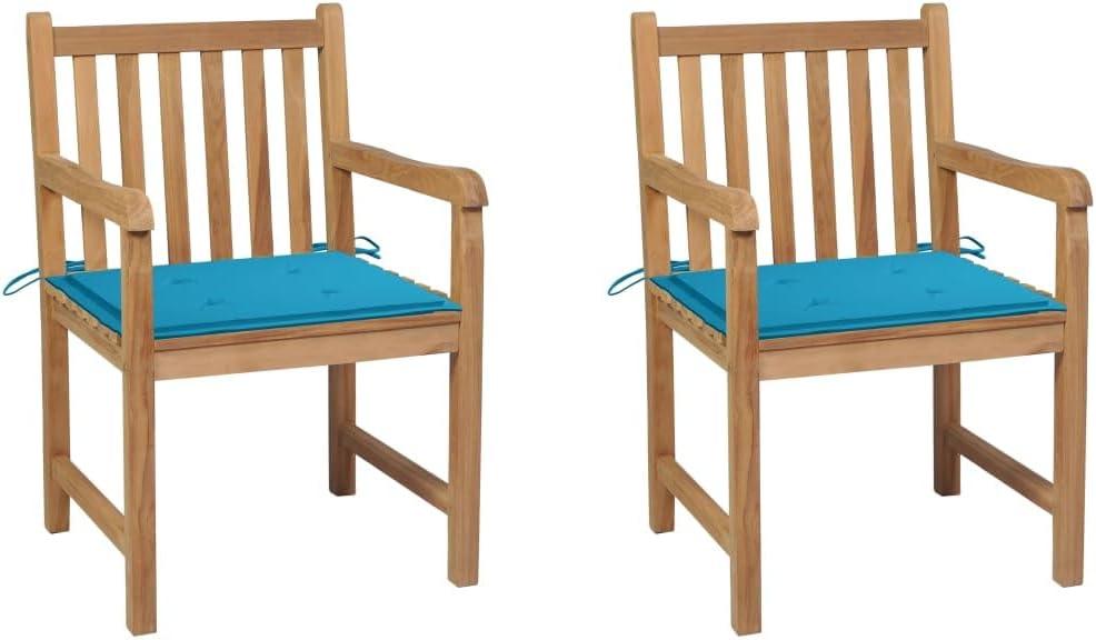 2 Gartenstühle aus massivem Teakholz mit blauen Kissen, Gartenmöbel, Gartensitzmöbel, 27.41 kg