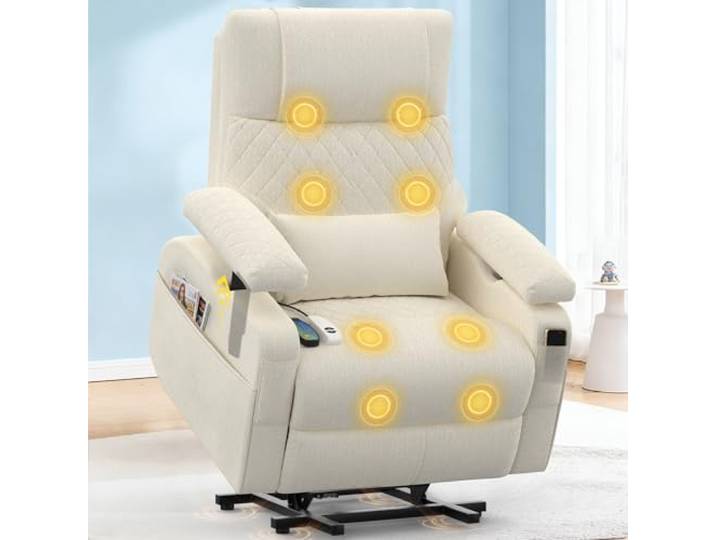 Relaxsessel,Massagesessel mit Wärmefunktion,3D Verstellbare Armlehnen Relaxsessel Elektrischer mit liegefunktion, Lendenwirbelstütze,TYP C&USB ,4 Aufbewahrungstaschen,Fernsehsessel für Heimkino