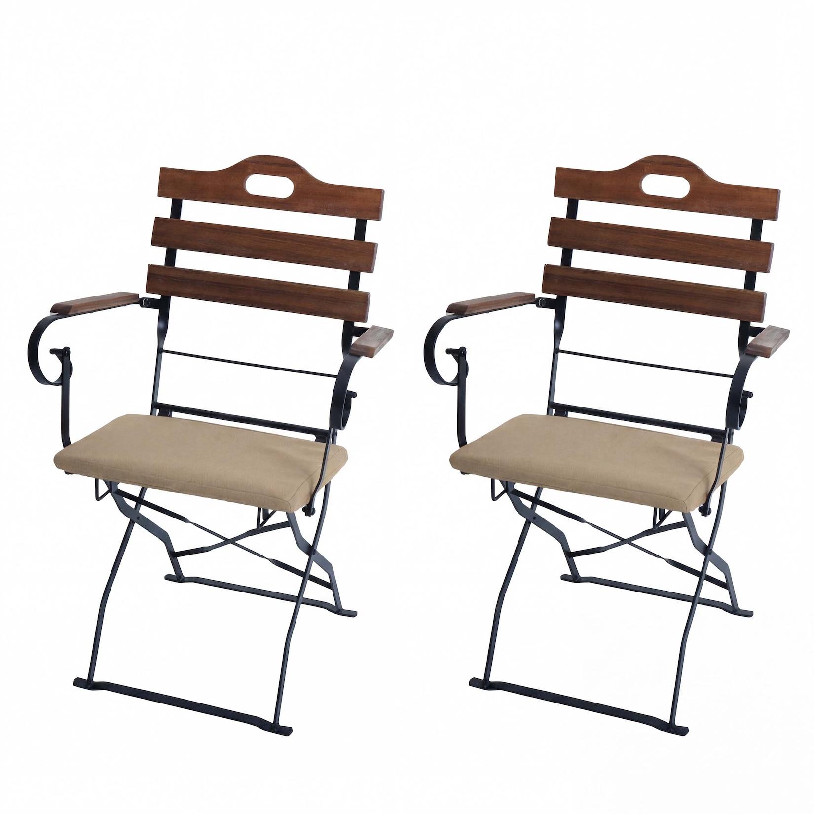 2er-Set Biergartenstuhl MCW-J40, Klappstuhl Gartenstuhl, Gastronomie-Qualität Akazie ~ hellbraun, Polster sandfarben