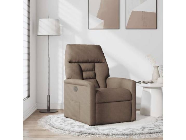 Sessel Ausziehbar mit Schwenkfunktion, Braun, Textil gepolstert 135 Grad manuell verstellbar, Holz-Metallrahmen, atmungsaktives Gewebe, breite Armlehnen, stabile Konstruktion