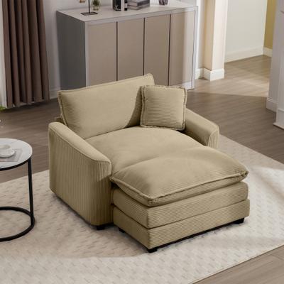 GDFStudio - Thaddeus Corduroy Single Deep Seat Sofa with Footstool and Pillow