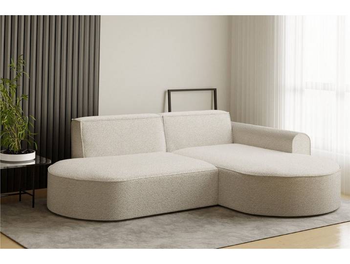 Fun Möbel Ecksofa Ecksofa Designersofa BONDY in Stoff mit Ottomane, Ottomane links oder rechts, Rundumbezug
