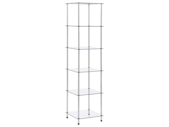 fsahslih Standregal Glasvitrine mit 6 Ablagen 40x40x160 cm Transparent Elegantes Mehrzweckregal aus gehärtetem Glas und Edelstahl für Wohnzimmer, Büro oder Bad zur stilvollen Präsentation.