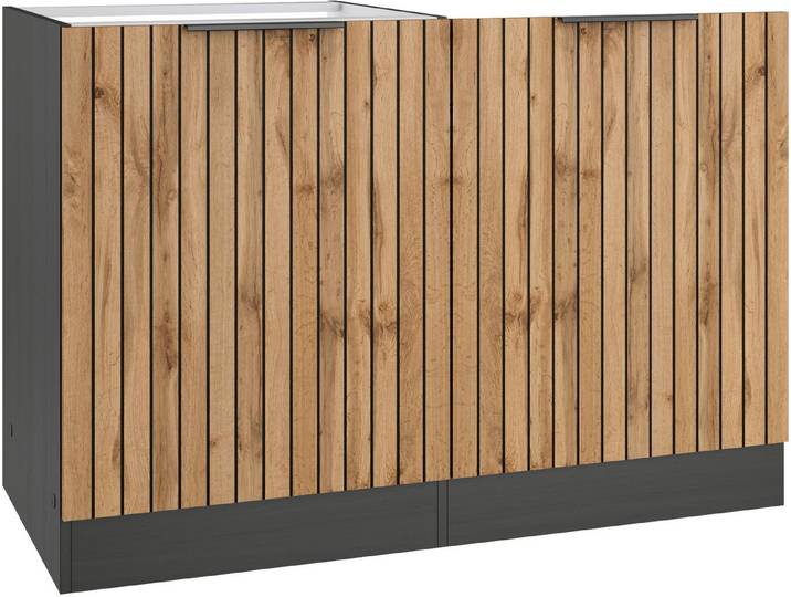 KOCHSTATION Spülenschrank KS-Lagos, geeignet für vollintegrierte Geschirrspüler Breite 120 cm, wahlweise mit Spülbecken in edelstahl oder schwarz