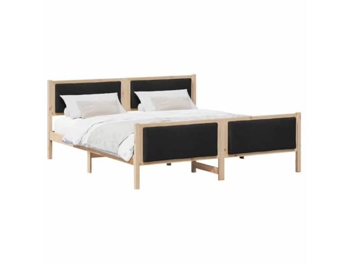 KTHLBRH Bettgestell, schwarz, 200 x 200 cm, mit Kopfteil Massives Kiefernholz, Lattenrost, gepolstertes Kopfteil, Höhe 31 cm