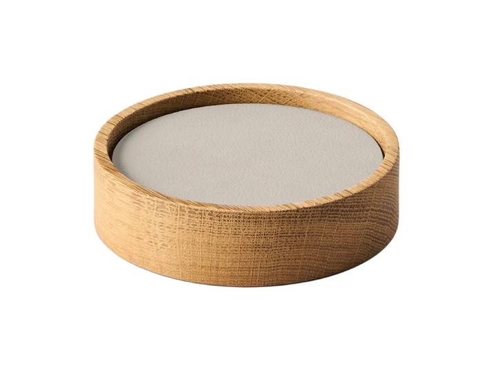 LIND DNA Set de dessous de verre Wood Box Nature-oak, cercle, S, Nupo oyster white, 9 pièces