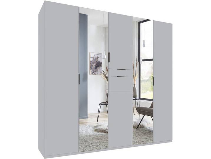 Wimex Drehtürenschrank Moldau (mit Drehtüren, Schubladen, Einlegeböden, Kleiderstangen, 1-St., moderne Optik, Metallgriffe in Schwarz, mit Spiegel) 225x58x208cm Lichtgrau Spiegel