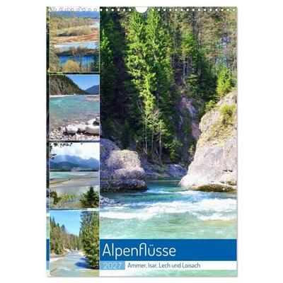 Alpenflüsse - Ammer, Isar, Lech und Loisach (Wandkalender 2027 DIN A3 hoch), CALVENDO Monatskalender