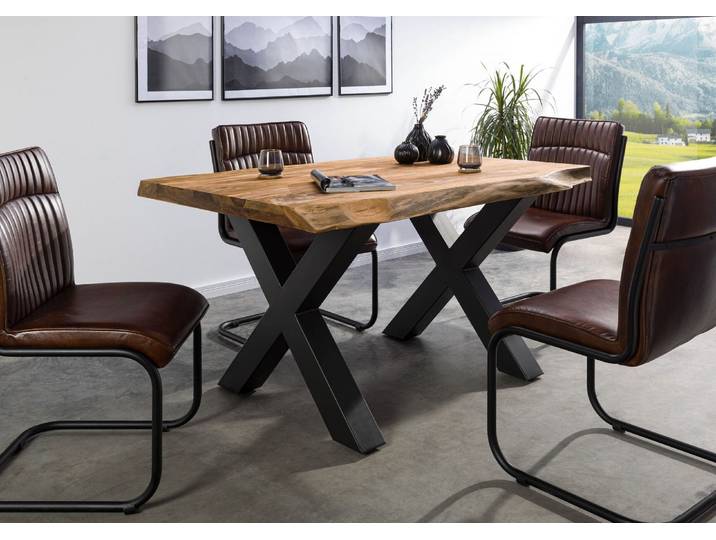 Baumtisch Sheesham 160x90x77 natur gebeizt / X-Beine anthrazit matt FREEFORM 5