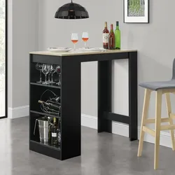 Bartisch Kouvola mit 3 Fächern 110x50x103 cm Schwarz/Eiche-Optik [en.casa]