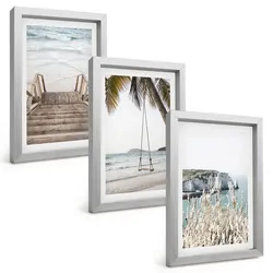 BILDER SET 3er Set - 20x30 cm Silberner Rahmen - Strandtreppe aus Holz, Schaukel