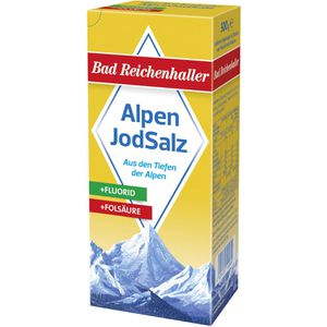 Bad-Reichenhaller Salz Alpen Jodsalz, in der Schachtel, feines Siedesalz aus Deutschland mit Fluorid & Folsäure, 500 g