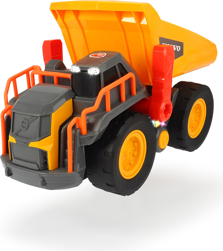 Dickie Toys Volvo speelgoed kipper met gewichtsensoring, heftruck en vrachtwagen met licht en geluid, 30 cm
