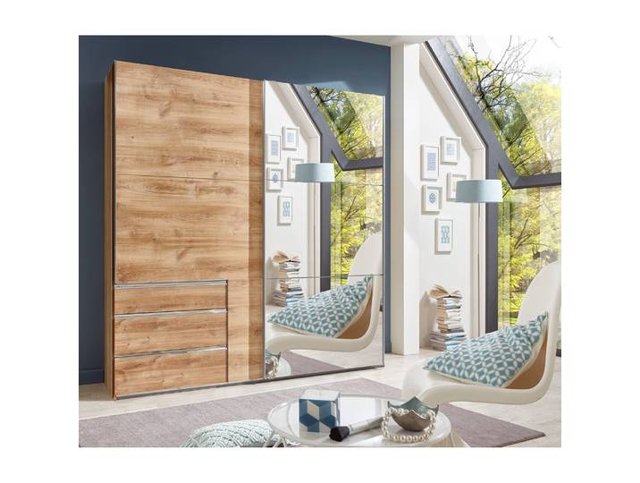 Schwebetürenschrank level 36A 200 x 216 x 58cm Beige/Plankeneiche Dekor