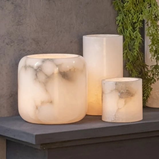 PTMD Audin Theelicht Wit Alabaster Rond