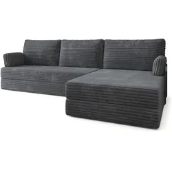 ECKSOFA ANKO modulares Boneless Sofa mit Schlaffunktion Grau Cordstoff
