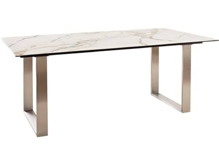 Esszimmertisch Edge Keramik Calacatta Luxe Weiß-Gold-Grau 200x100 Edelstahl