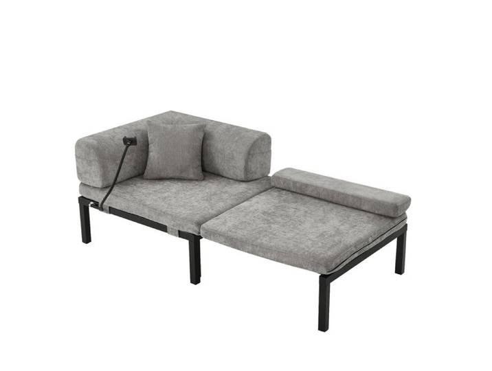 Canapé-lit pliant en bois massif – lit simple extractible multifonctionnel - GRIS CLAIR