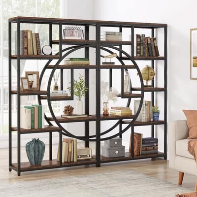 YUZHOU Bookshelf 5 Shelf Bookcase, Industrial Etagere Bookcase with 8-Open Storage Shelf