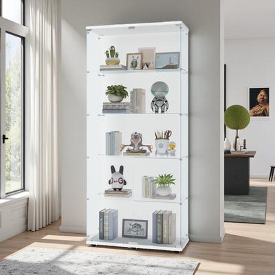 ZWYO HOSIMU "74.3""H Glass Display Cabinet 5 Shelves with Security Lock Tempered Glass Two Door Showcase for Collectibles and Decorative Items"