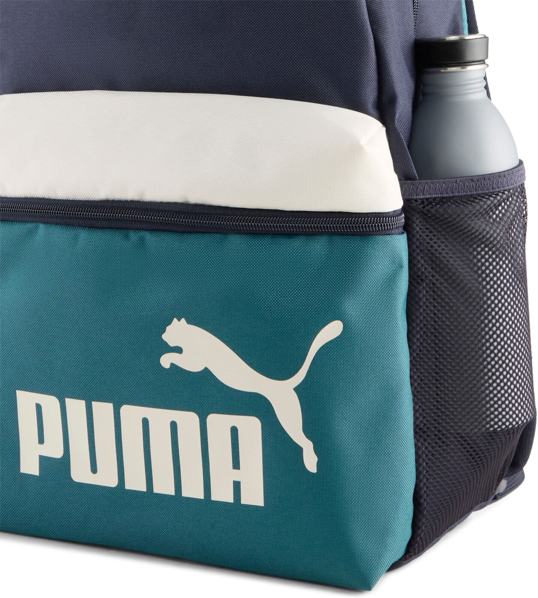 Rucksack PUMA "PHASE COLOR BLOCK BACKPACK", new navy, emerald ice, Rucksäcke, Netz, Polyester, Rucksack, für sportliche Aktivitäten und Alltag, mit geräumigem Hauptfach new navy, emerald ice Einheitsgröße
