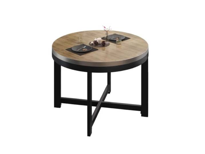 GGMMÖBEL BO Couchtisch Rund Ø70 x H52 cm Wohnzimmertisch Sofatisch Eiche/Schwarz TP: Ø70 x 2,5 cm Fuß: Ø70 x 50 cm
