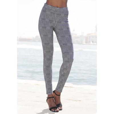 Leggings LASCANA, Damen, Gr. 32/34, N-Gr, schwarz-weiß (schwarz weiß kariert), Obermaterial: 61% Viskose, 36% Polyester, 3% Elasthan, Jacquardmuster, kariert, Basic, Hosen Leggings, mit klassischem Karodesign