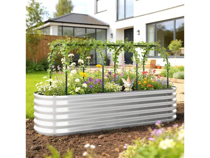 Outsunny Jardinière Extérieure avec Serre 200x60x103cm Argenté