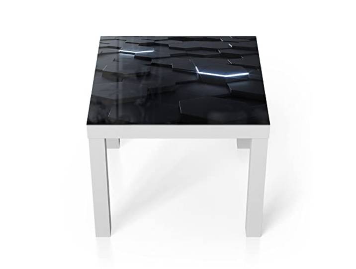 DEQORI Glastisch weiß klein 55x55 cm Motiv Fläche aus Sechsecken ausgefallener Beistelltisch aus Glas Hochglanz Couchtisch fürs Wohnzimmer moderner Couch Tisch mit Design