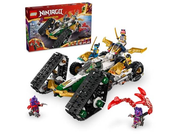 LEGO NINJAGO Ninja Team Combo Fahrzeug 71820, 4 in 1 Ninja Spielset für Kinder mit Segelflugzeug, Off-Road Racer und 2 Motorrad Spielzeug