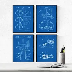 POSTER Set mit 4 Blau Basketball Patent A4 Rahmenlos