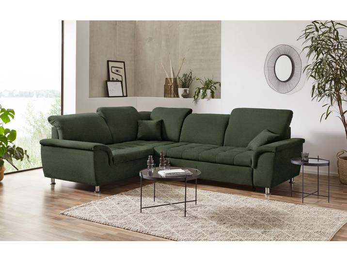 Ecksofa DOMO COLLECTION FRANZI zeitlos und elegant, moderne Sitzheftung, L-Form , grün, B:275cm H:81cm T:214cm, Sofas, Ecksofa, wahlweise mit Kopfteilverstellung (dann Breite: 275 cm)