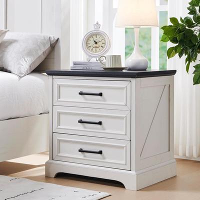 ACCOHOHO Farmhouse 3-Drawer Nightstand, Wide End Table with Charging Station
